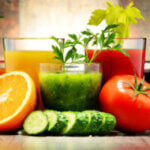 47231764 – glasses with fresh organic vegetable and fruit juices. detox diet